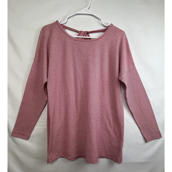 Soft Surroundings Women's Size Medium Pink/White Striped Cutout Back Tunic Top - Picture 1 of 11